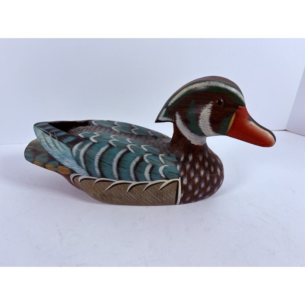 Vintage Hand Carved Wood Duck Decoy Signed Omi 94 Wooden Folk Art Drake Duck